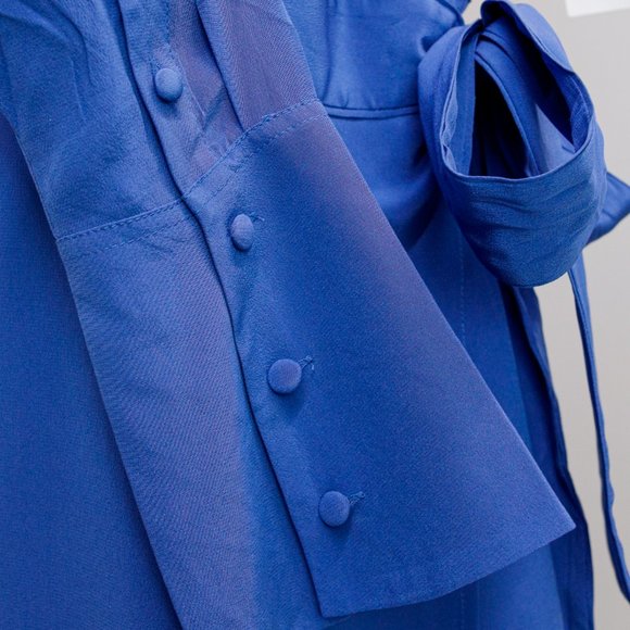 SOLD Equipment Blue Silk Wrap Dress - Picture 7 of 11